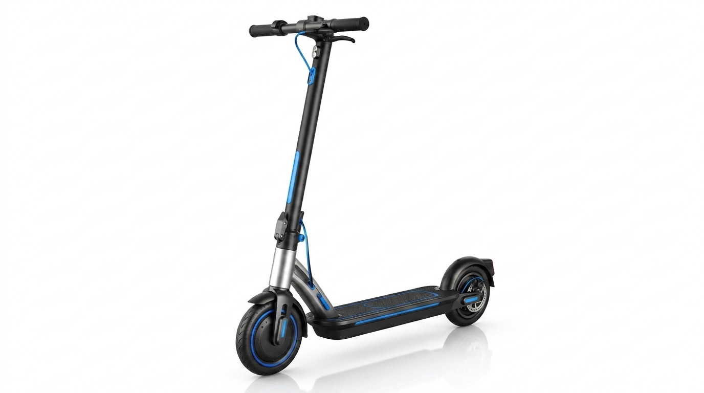 Black electric scooter with blue accents